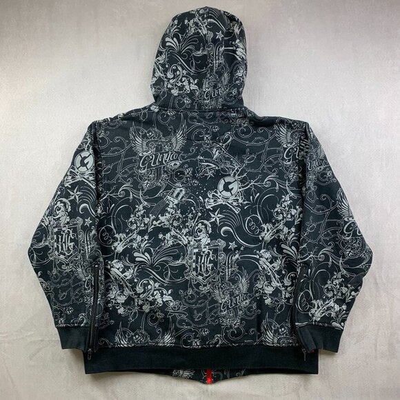 G-Unit Mens Sweater XL Black Red Hoodie Full Zip Embroidered Tattoo Rose Y2K Rap - Picture 12 of 13